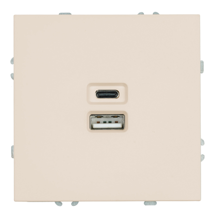 Розетка 2-местная USB + Type C (механизм), STEKKER, 250В, 20W, серия Эмили, RST10-5115-08, кашемир, soft touch 49905