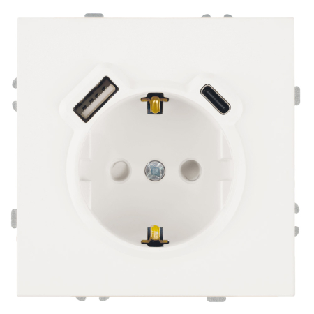 Розетка 1-местная з/ш с/з 16А + USB + Type C (механизм), Stekker, 250В, 20W, серия Эмили, белый фарфор, soft-touch, RST16-5119-01 50217