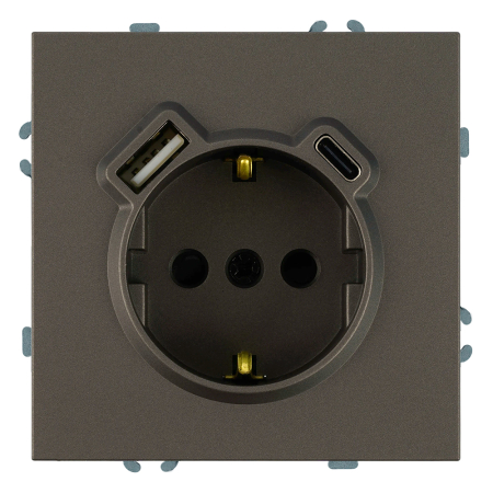 Розетка 1-местная з/ш с/з 16А + USB + Type C (механизм), STEKKER, 250В, 20W, серия Эмили, RST16-5119-09, антрацит, soft touch 50361