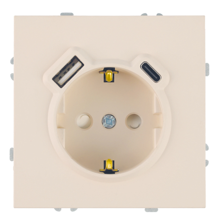 Розетка 1-местная з/ш с/з 16А + USB + Type C (механизм), STEKKER, 250В, 20W, серия Эмили, RST16-5119-08, кашемир, soft touch 50360