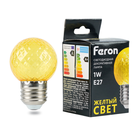 Лампа светодиодная Feron LB-385 Шарик желтый прозрачный E27 1W 230V 52161