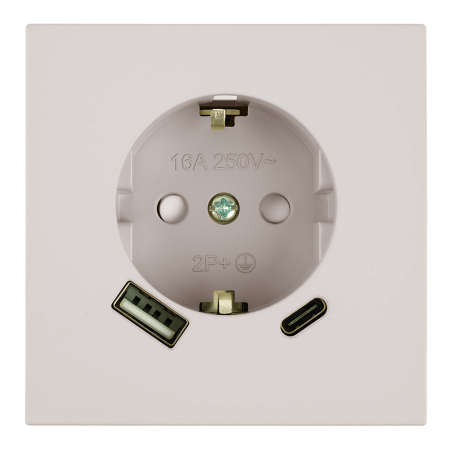 Розетка 1-местная з/ш с/з 16А + USB + Type C (механизм), STEKKER, 250В, 20W, серия Мия, RST16-3119-08, пудровый жемчуг 50482