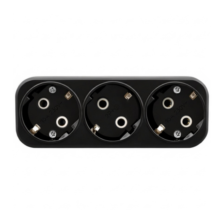 Разветвитель сетевой 3-местный с/з STEKKER ADP16-23-20, 250V, 16A, ABS пластик, черный 50681