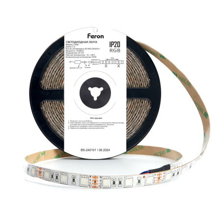 Cветодиодная LED лента Feron LS606, готовый комплект 5м 60SMD(5050)/м 14.4Вт/м IP20 12V RGB 27706