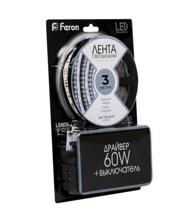 Cветодиодная LED лента Feron LS606, готовый комплект 3м 60SMD(5050)/м 14.4Вт/м IP20 12V 6500К 27720