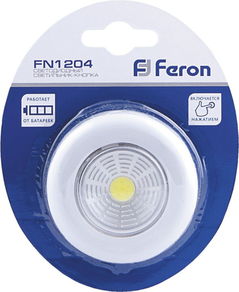 Светодиодный светильник-кнопка Feron FN1204 (1шт в блистере), 2W, белый 23373