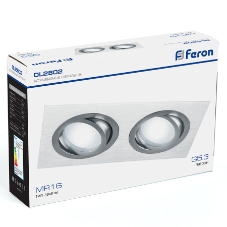 Светильник встраиваемый Feron DL2802 потолочный MR16 G5.3 белый-хром 32640