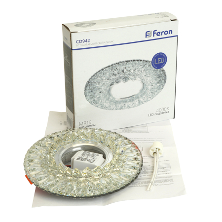 Светильник встраиваемый с LED подсветкой Feron CD942 потолочный MR16 G5.3 прозрачный 32655