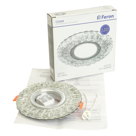 Светильник встраиваемый с белой LED подсветкой Feron CD938 потолочный MR16 G5.3 прозрачный 29471