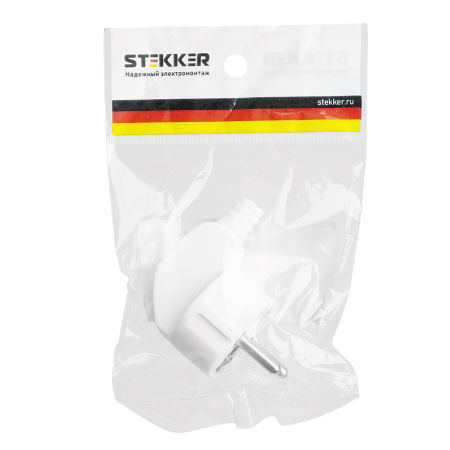 Вилка угловая с/з STEKKER, PPG16-41-202, пластик, 250В, 16A, IP20, белый 32850