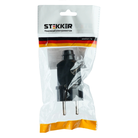 Вилка прямая с/з STEKKER, PPG16-42-201, пластик, 250В, 16A, IP20, черный 32852