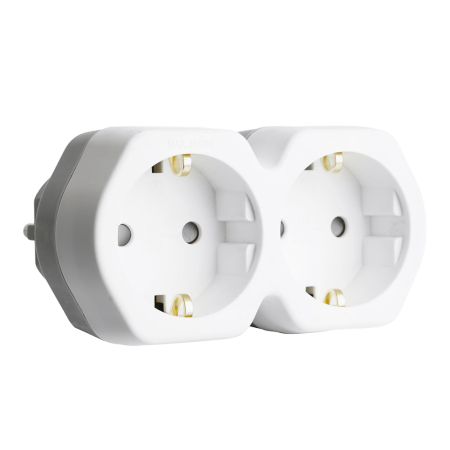 Разветвитель сетевой 2-местный с/з STEKKER ADP16-12-20, 250V,16A, ABS огнеустойчивый пластик, белый/серый 32870