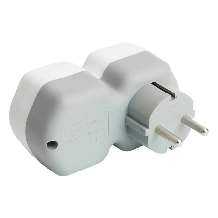 Разветвитель сетевой 2-местный с/з STEKKER ADP16-12-20, 250V,16A, ABS огнеустойчивый пластик, белый/серый 32870