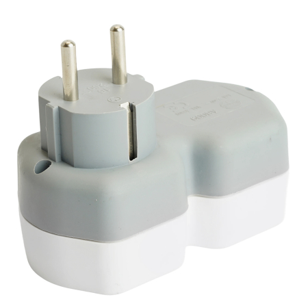 Разветвитель сетевой 2-местный с/з STEKKER ADP16-12-20, 250V,16A, ABS огнеустойчивый пластик, белый/серый 32870
