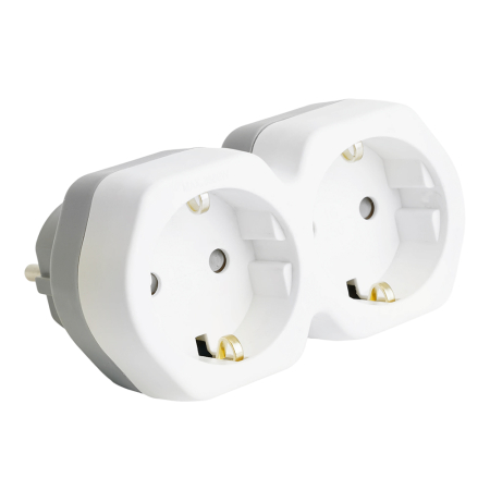 Разветвитель сетевой 2-местный с/з STEKKER ADP16-12-20, 250V,16A, ABS огнеустойчивый пластик, белый/серый 32870