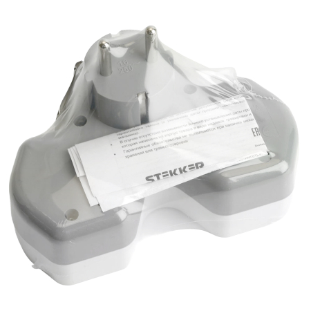 Разветвитель сетевой 3-местный с/з STEKKER ADP16-13-20, 250V,16A, ABS огнеустойчивый пластик,белый/серый 32871