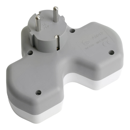 Разветвитель сетевой 2-местный с/з STEKKER ADP16-14-20, 250V, 16A и 2-мя USB выходами на 2,4А, огнеустойчивый пластик, белый/серый 32872