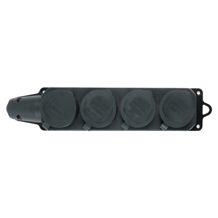 Розетка переносная 4-местная c/з, STEKKER, RST16-24-44, 250В, 16А, IP44, черный 39019