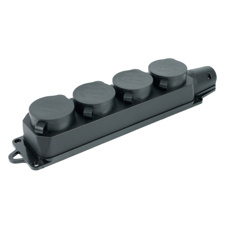 Розетка переносная 4-местная c/з, STEKKER, RST16-24-44, 250В, 16А, IP44, черный 39019