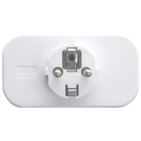 Разветвитель сетевой 2-местный с/з STEKKER ADP16-22-20 250V, 16A, ABS огнеустойчивый пластик, белый 39023