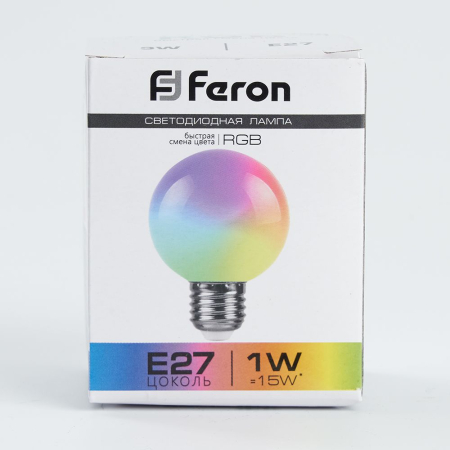 Лампа светодиодная Feron LB-37 Шарик матовый E27 1W RGB быстрая смена цвета 38126