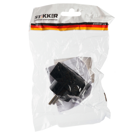Разветвитель сетевой 3-местный компактный  б/з STEKKER ADP10-16-20, 250V, 10A, черный 39295