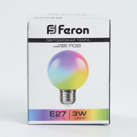 Лампа светодиодная Feron LB-371 Шар матовый E27 3W RGB плавная сменая цвета 38115