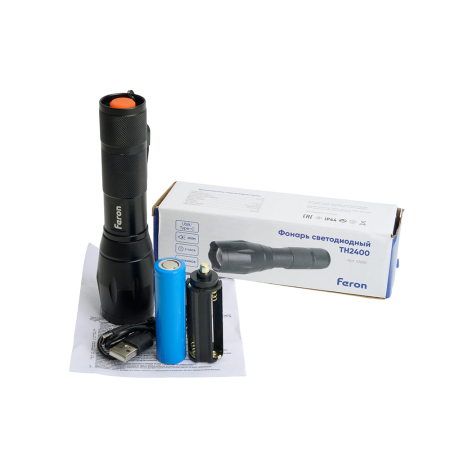 Фонарь ручной Feron TH2400 с аккумулятором USB ZOOM 41682
