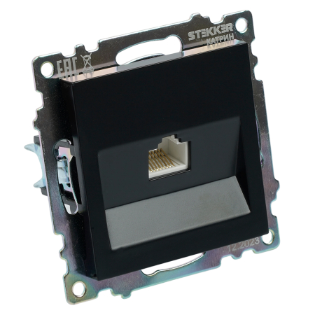 Розетка компьютерная 1-местная RJ-45 (механизм), STEKKER GLS00-7107-05, серия Катрин, черный 39613