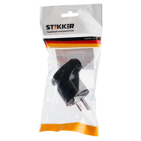 Вилка угловая с/з STEKKER, PPG16-46-202, пластик, 250В, 16A, IP20, черный 39824
