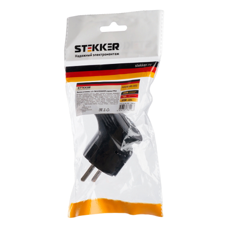 Вилка угловая с/з STEKKER, PPG16-46-202, пластик, 250В, 16A, IP20, черный 39824
