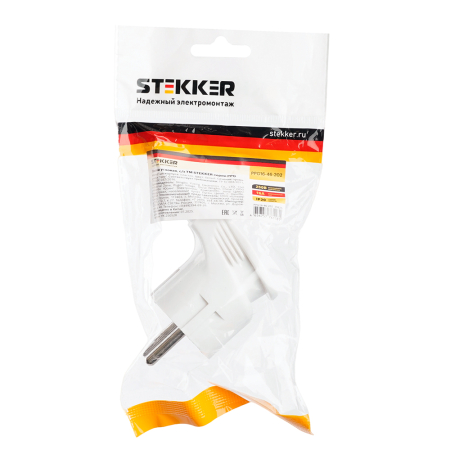 Вилка угловая с/з STEKKER, PPG16-46-202, пластик, 250В, 16A, IP20, белый 39825