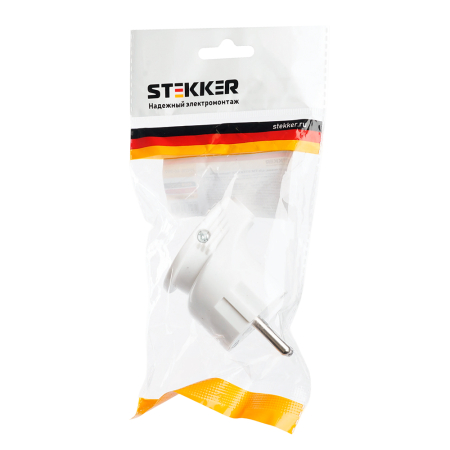 Вилка угловая с/з STEKKER, PPG16-46-202, пластик, 250В, 16A, IP20, белый 39825