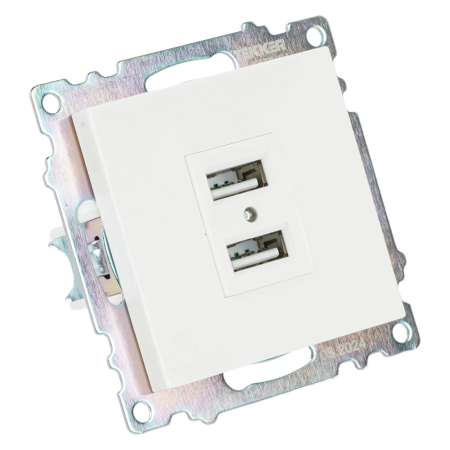 Розетка USB 2-местная (механизм), STEKKER GLS10-7115-01, 250B, 2,1А, серия Катрин, белый 39686