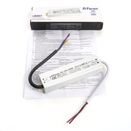 Трансформатор электронный для светодиодной ленты 30W 12V IP67 (драйвер), LB007 48053