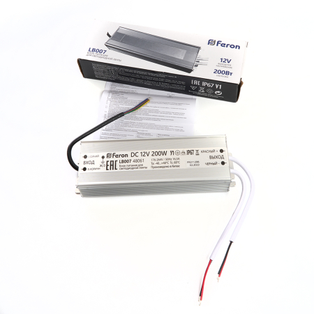 Трансформатор электронный для светодиодной ленты 200W 12V IP67 (драйвер), LB007 48061