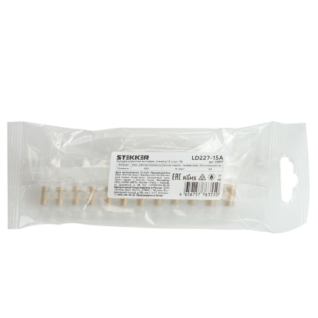 Колодка клеммная винтовая STEKKER, линейка 12 штук, полиэтилен, LD227-15A DIY 39897