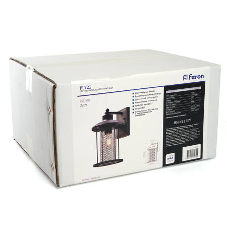 Светильник садово-парковый Feron PL721 на стену вниз  60W E27 230V, черный 48388