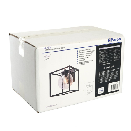 Светильник садово-парковый Feron PL701 на стену вниз  60W E27 230V, черный 48383