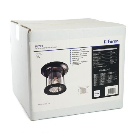 Светильник садово-парковый Feron PL723 на потолок  60W E27 230V, черный 48387