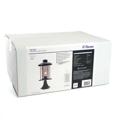 Светильник садово-парковый Feron PL724  на постамент 60W 230V E27, черный 48390