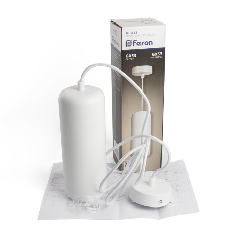 Светильник потолочный Feron HL3658 Barrel ECHO levitation  12W, 230V, GX53, белый, с антибликовой сеточкой, на подвесе 1,7 м 48402