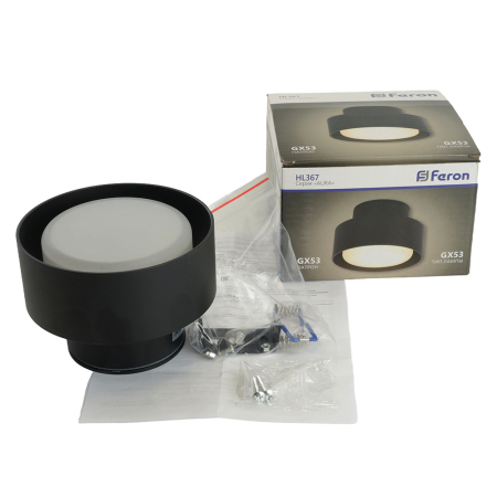 Светильник потолочный Feron HL367 Barrel AURA 12W, 230V, GX53, чёрный IP44 48406