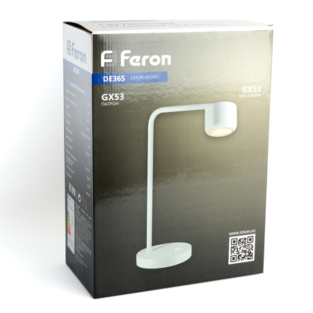 Светильник под лампу настольный Feron DE365 ECHO 12W, 230V, GX53, белый, с  антибликовой сеточкой 48405