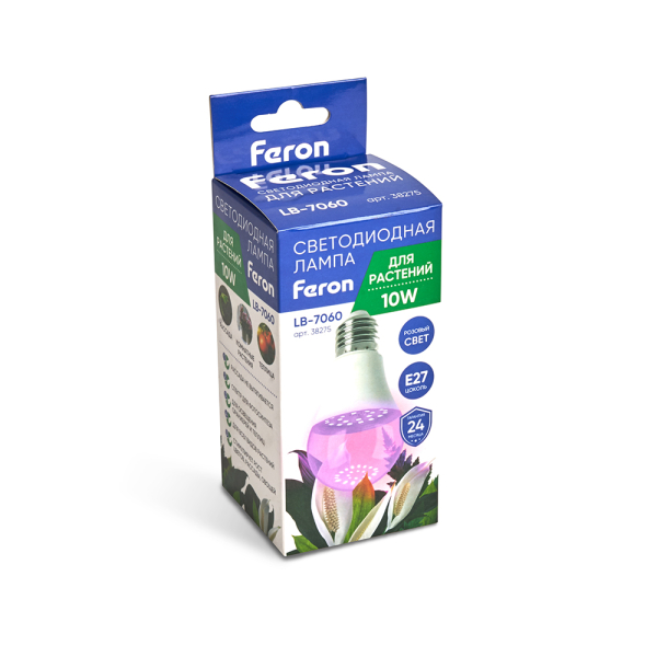Лампа светодиодная для растений А60 Feron LB-7060 E27 10W красно-синий спектр 38275