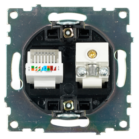 Розетка TV + компьютерная RJ-45 (механизм), STEKKER GLS00-7106-05, серия Катрин, черный 49182