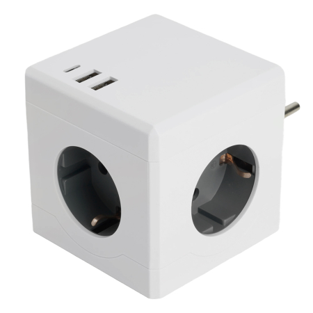 Разветвитель сетевой 3-местный с/з STEKKER ADP16-23-21, 250V, 16A, ABS пластик, белый 49231