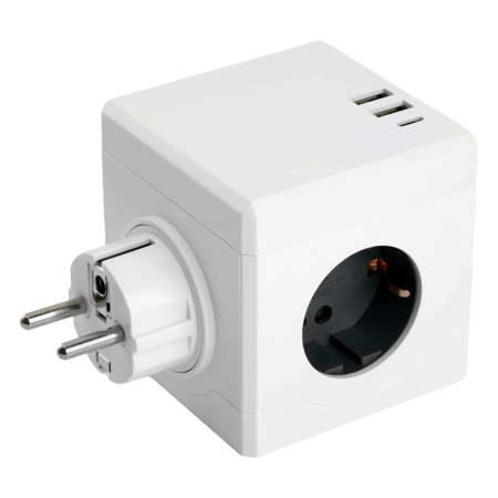 Разветвитель сетевой 3-местный с/з STEKKER ADP16-23-21, 250V, 16A, ABS пластик, белый 49231