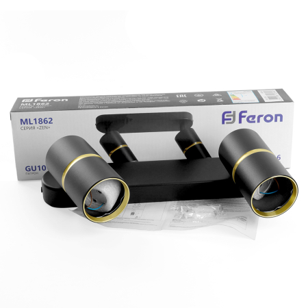 Светильник Feron ML1862 ZEN настенно-потолочный под лампу  GU10, чёрный, золото 48643