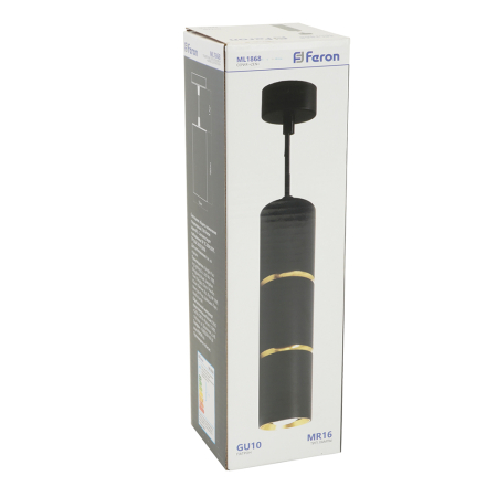 Светильник потолочный Feron ML1868  на подвесе MR16 35W, 230V, чёрный, золото 55*180 48647